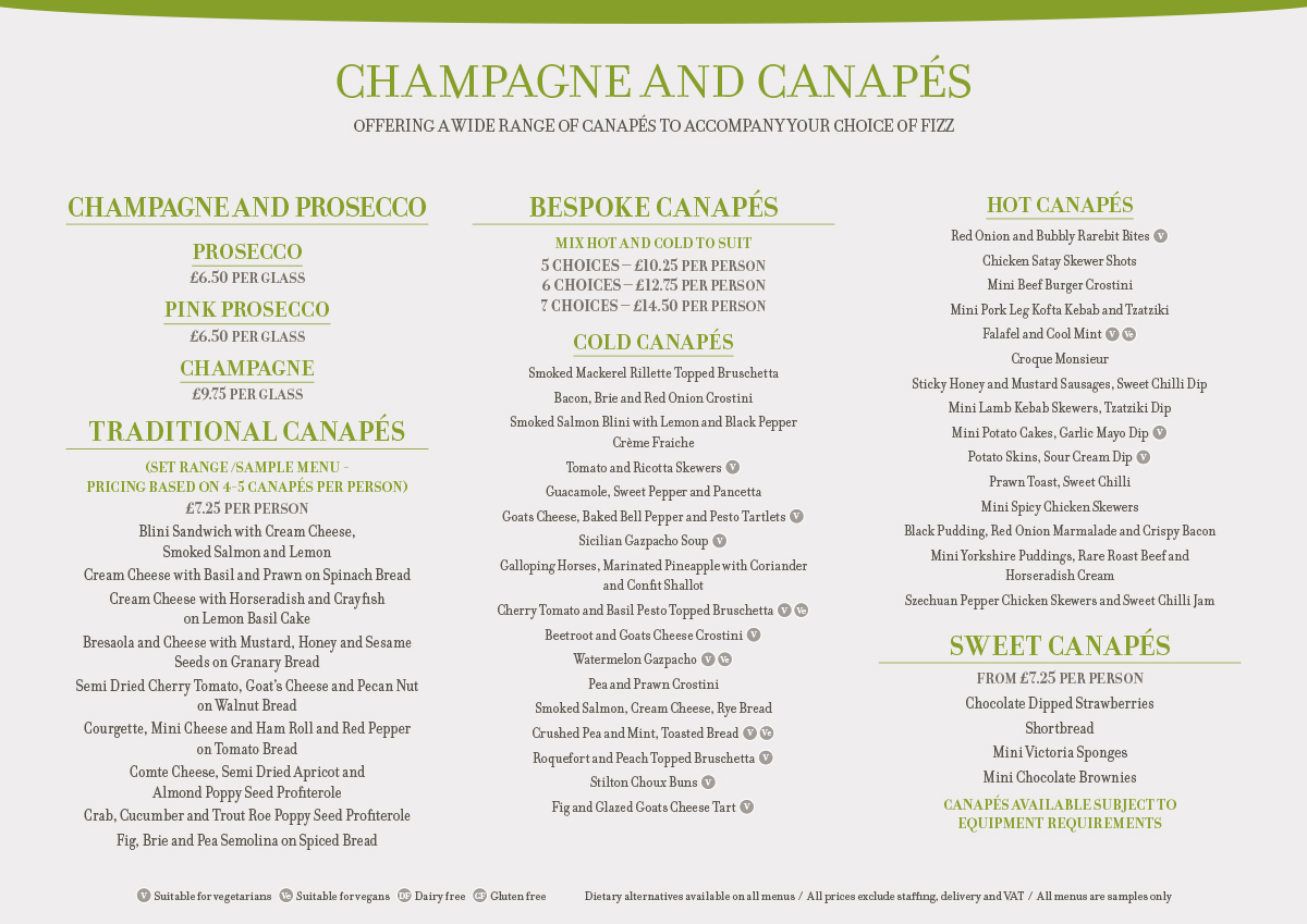 Saffron Menu Champagne Canapes - Champagne and Canapes