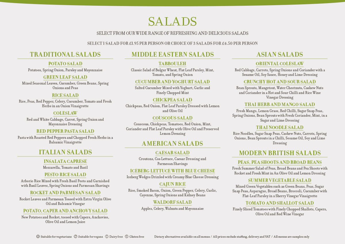 Saffron Menu Salads 1 - Salads Menu