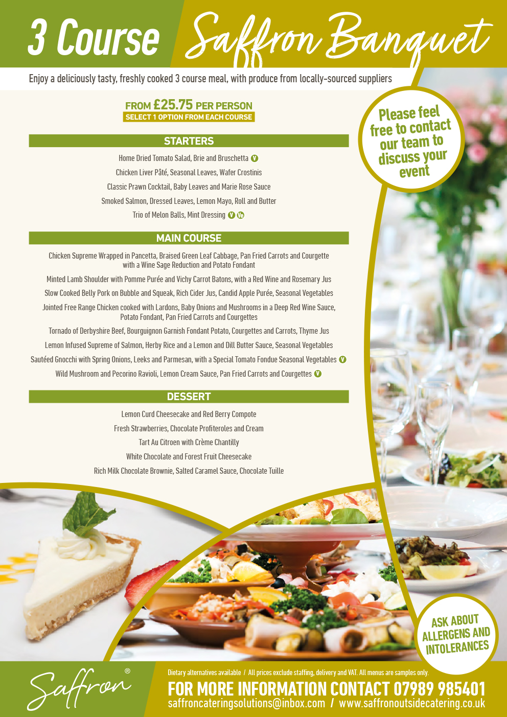 Dinner Menu Saffron Menu Banquet - Dinner Menu