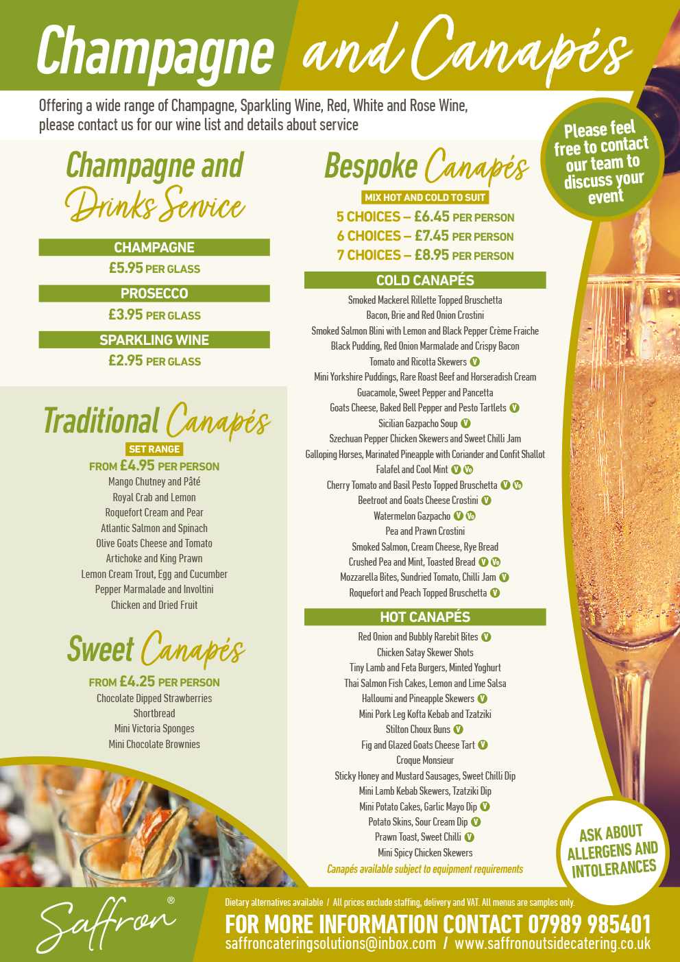 Champagne and Canapes Saffron Menu Champagne Canapes - Champagne and Canapes